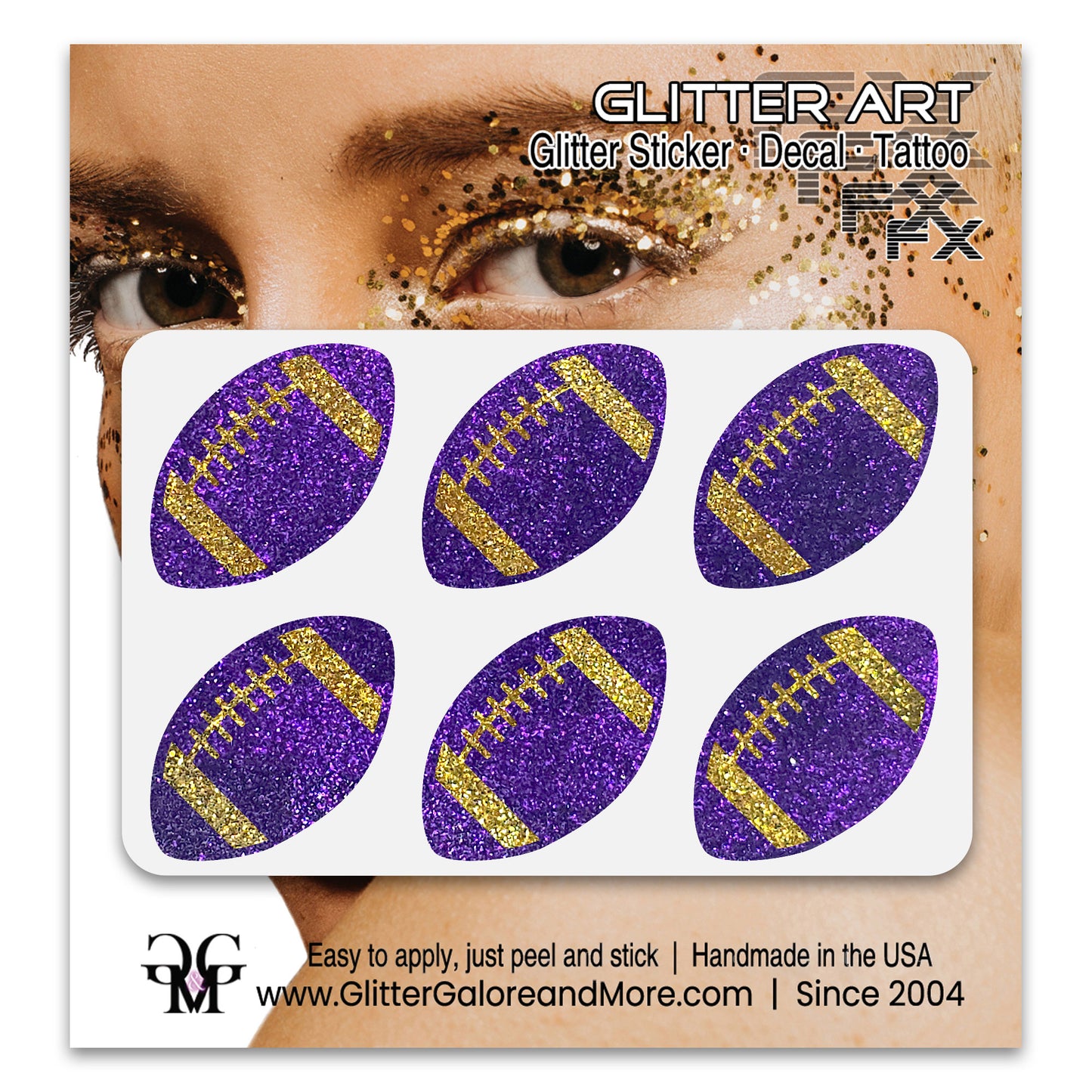 Football Gameday Glitter Sticker Tattoos in Popular Team Colors