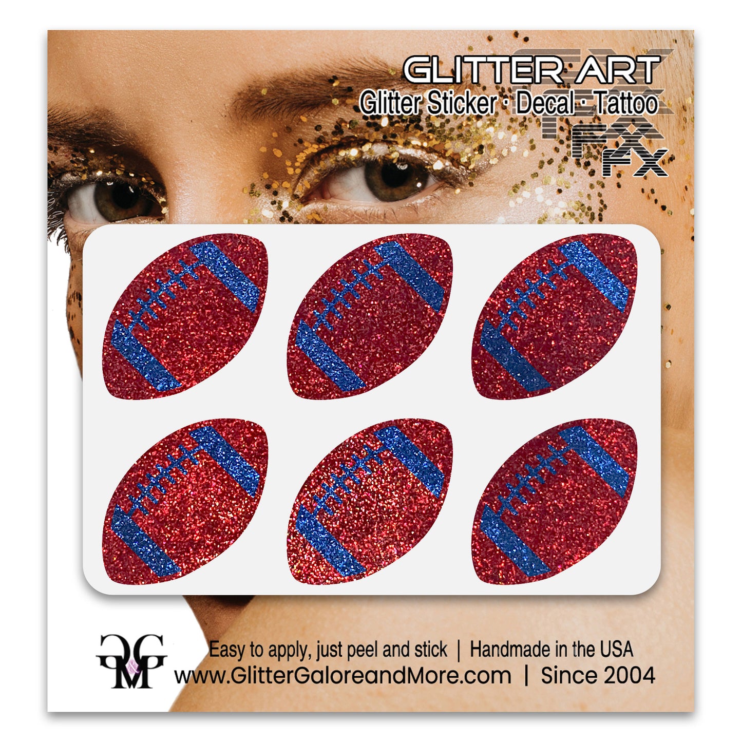 Football Gameday Glitter Sticker Tattoos in Popular Team Colors