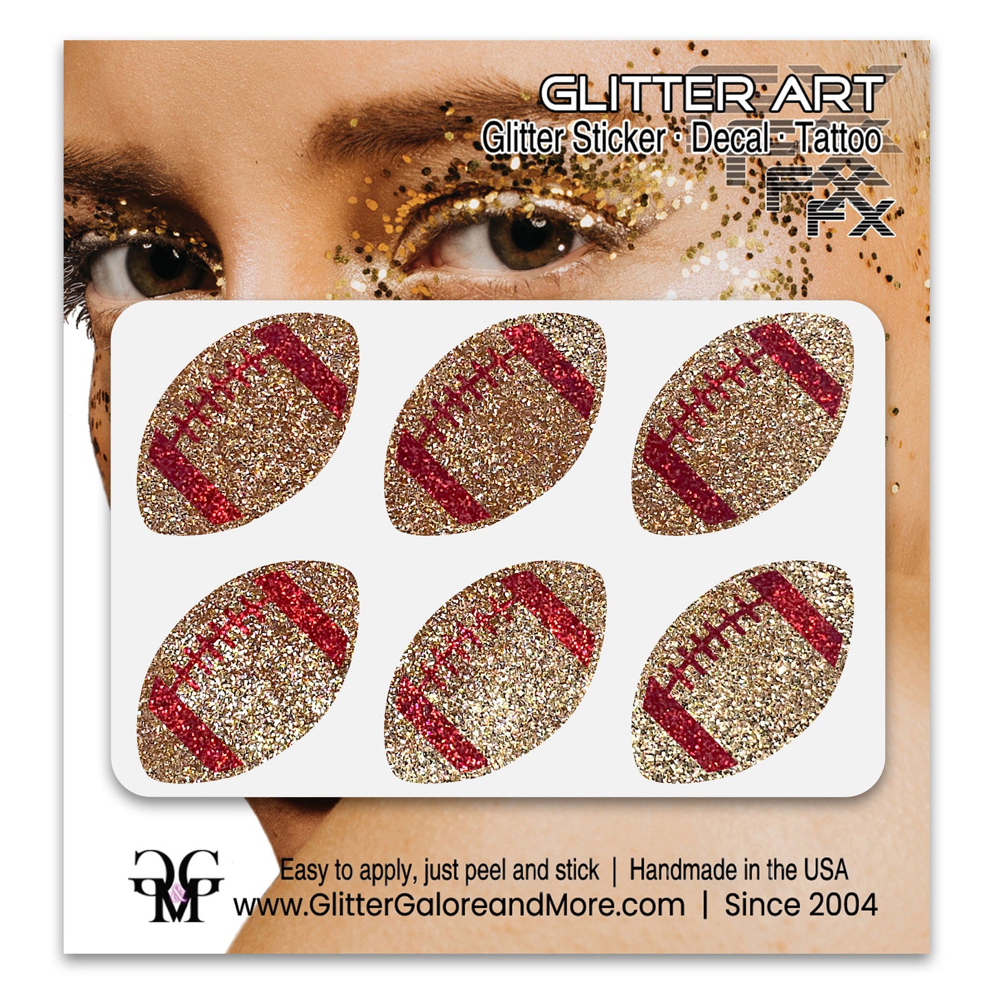 Football Gameday Glitter Sticker Tattoos in Popular Team Colors