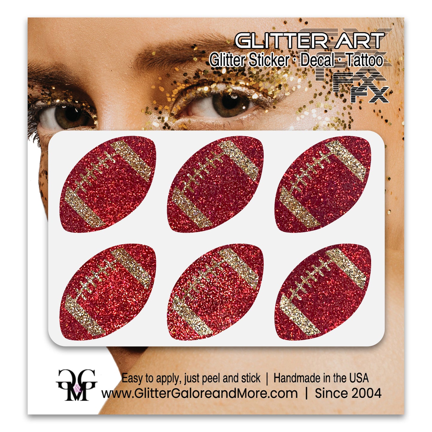 Football Gameday Glitter Sticker Tattoos in Popular Team Colors