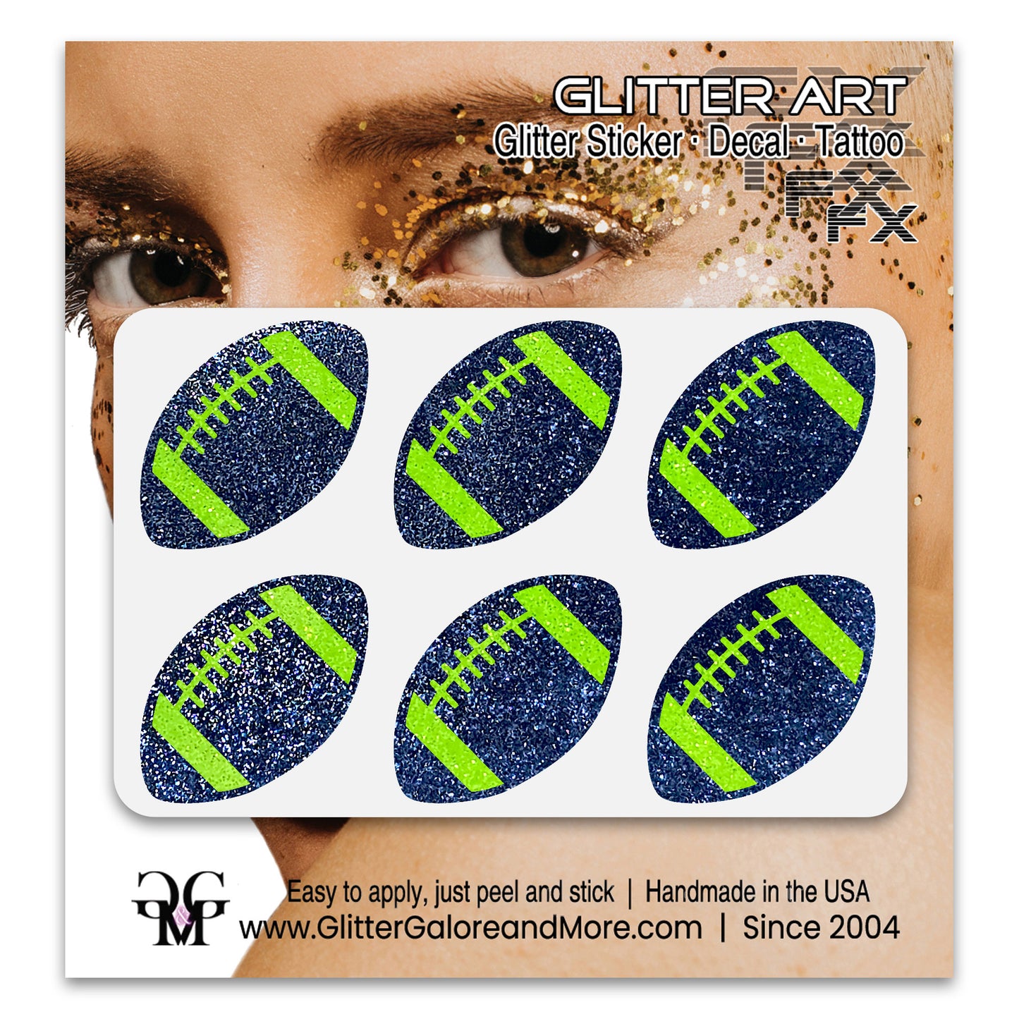 Football Gameday Glitter Sticker Tattoos in Popular Team Colors