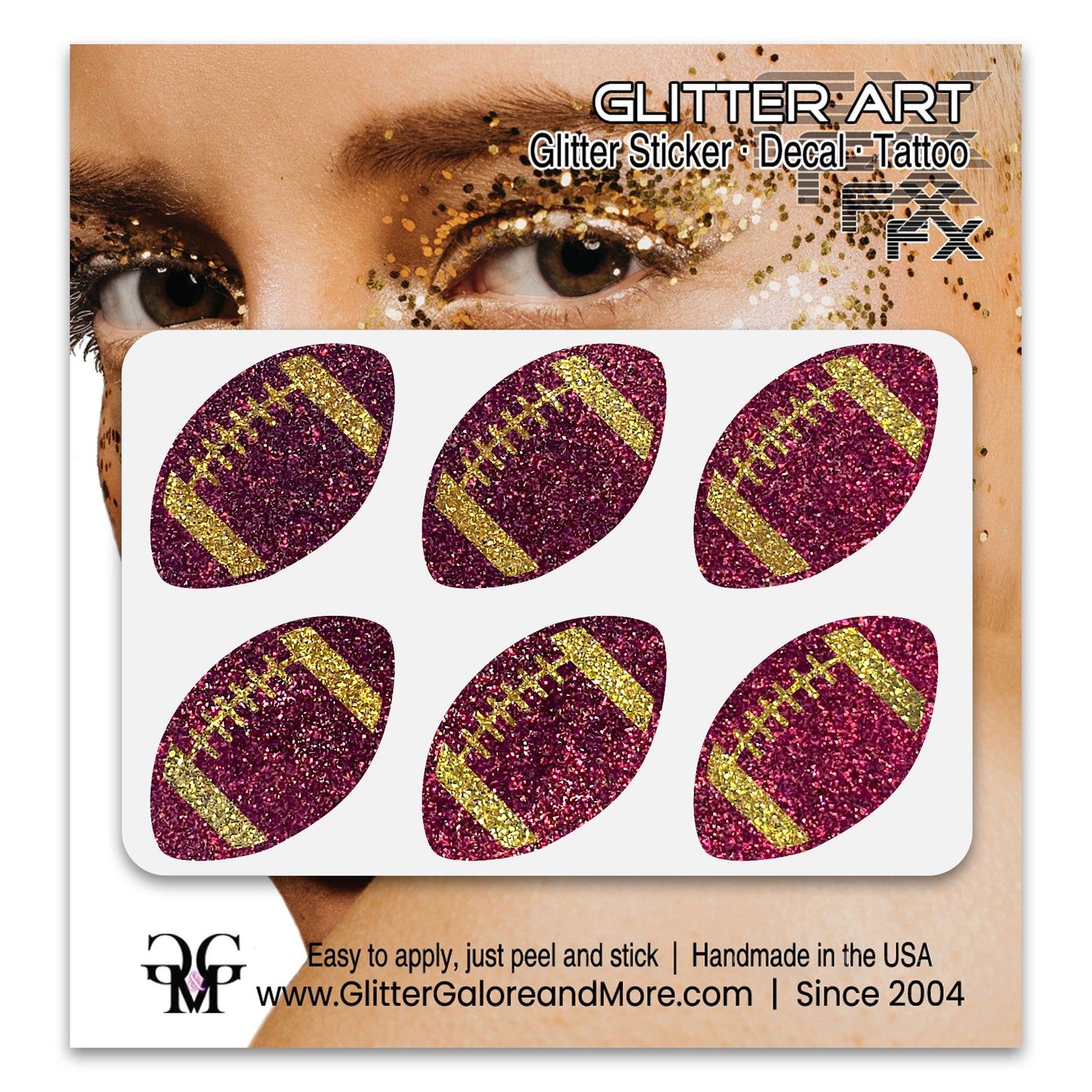 Football Gameday Glitter Sticker Tattoos in Popular Team Colors