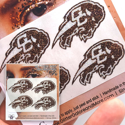 GC Buffalo Custom Glitter Tattoo Stickers - 4 Stickers Per Sheet - Two Color Way