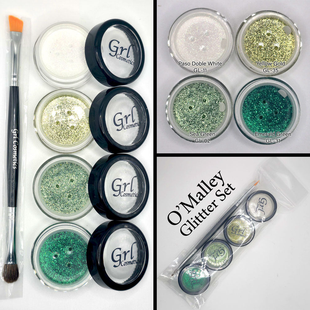 Green Loose Glitter Set and Duo Brush. 