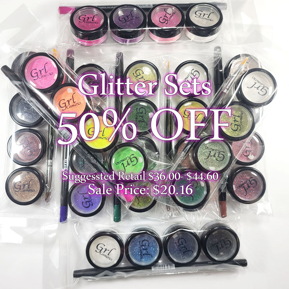Glitter Sets with Four 10 Gram Jars and Lip Pencil or Makeup Brush