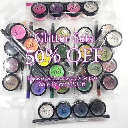 Glitter Sets with Four 10 Gram Jars and Lip Pencil or Makeup Brush
