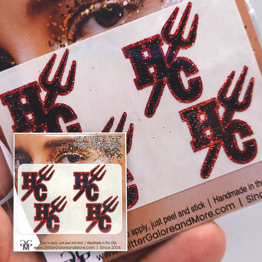 Hinsdale Central Cheer Pitch Fork Custom Glitter Tattoo Stickers - 4 Stickers Per Sheet - Two Color Way