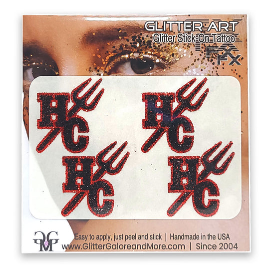 Hinsdale Central Cheer Pitch Fork Custom Glitter Tattoo Stickers - 4 Stickers Per Sheet - Two Color Way