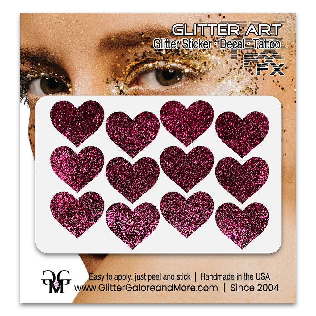 Heart Glitter Stickers, .75 inches, 8 Stickers - Available in Brilliant Glitter Colors