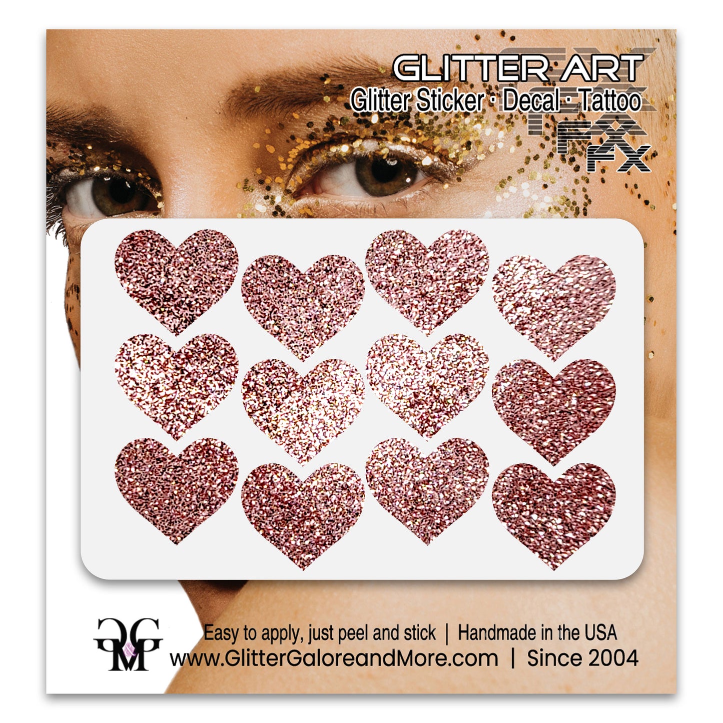 Dusty rose glitter heart face decals.
