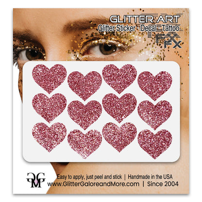 Dusty rose glitter heart face decals.