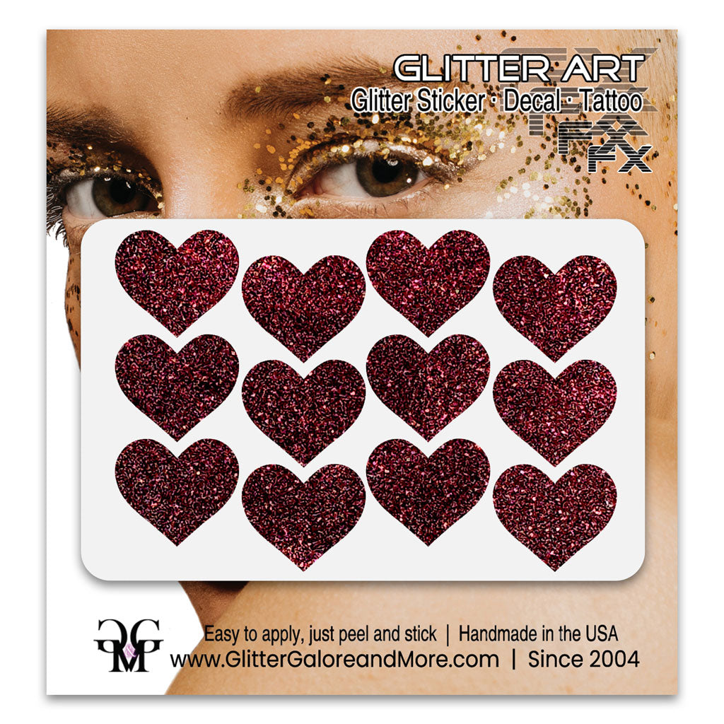 Heart Glitter Stickers, .75 inches, 8 Stickers - Available in Brilliant Glitter Colors