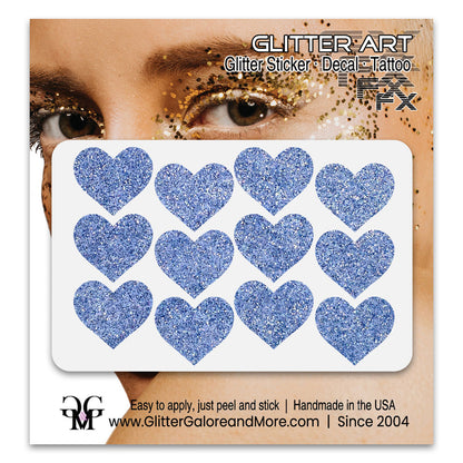 Columbia blue glitter heart face decals.