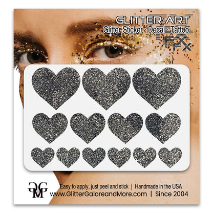 Pewter Glitter Hearts Temporary Tattoos.
