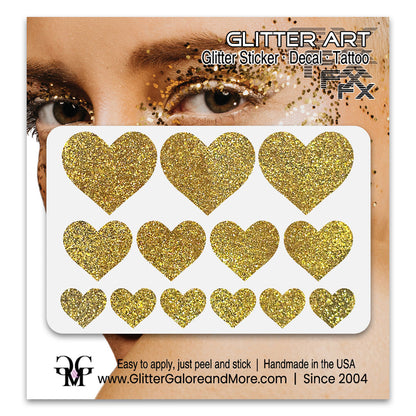 Dark Gold Glitter Heart Face Decals.