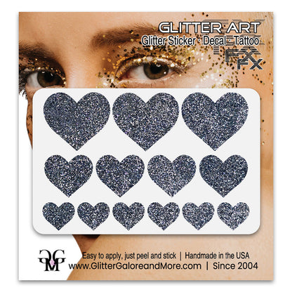 Gunmetal Glitter Heart Face Decals.