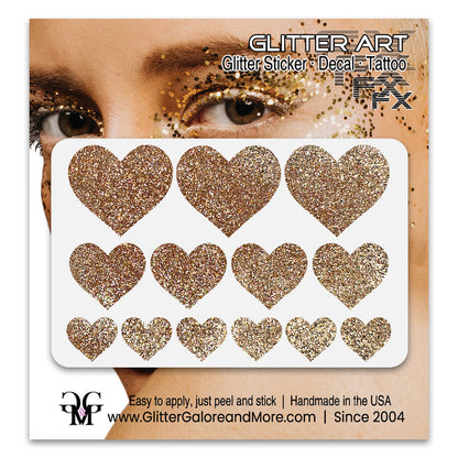 Light Gold Glitter Heart Face Decals.
