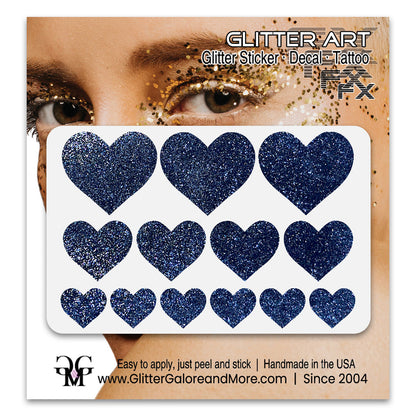 Navy Glitter Heart Face Decal or Temporary Tattoos.