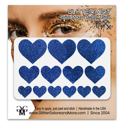 Royal Blue Glitter Heart Face Decals.