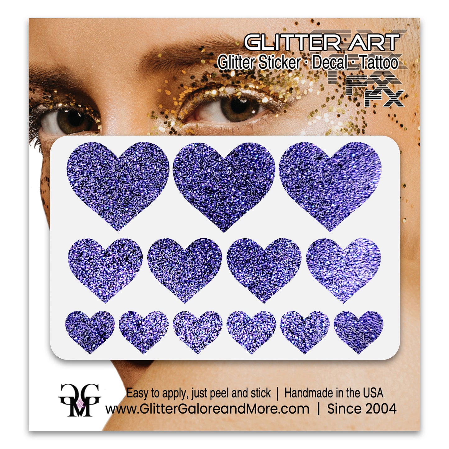Heart Glitter Stickers, Multisize, 13 Stickers - Available in Brilliant Glitter Colors
