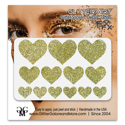 Yellow Glitter Heart Face Decals.
