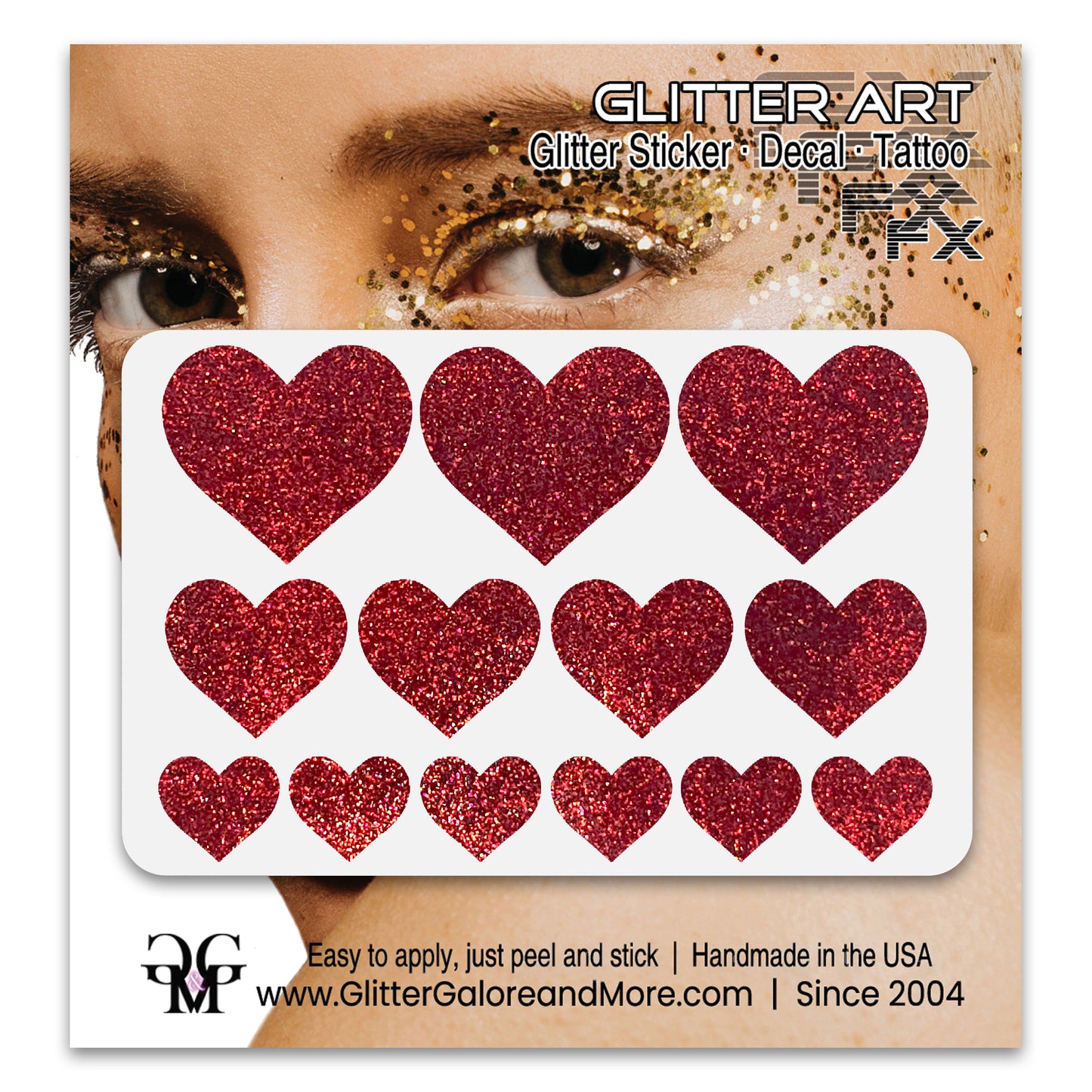 Red Glitter Heart Face Decals.