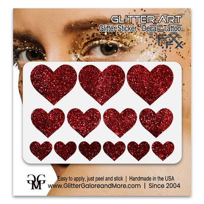 Red Glitter Heart Face Decals.