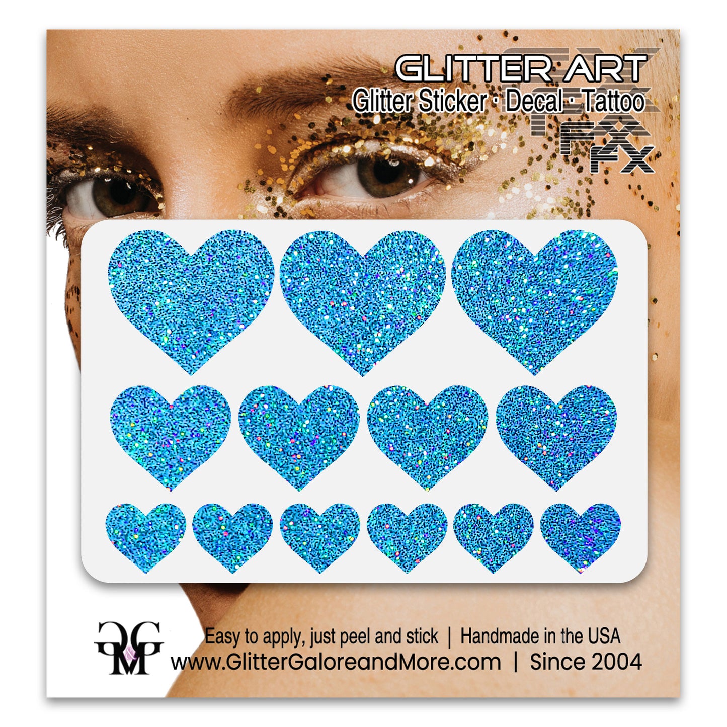 Temporary Tattoos for Face and Body in Blue Prism Glitter.
