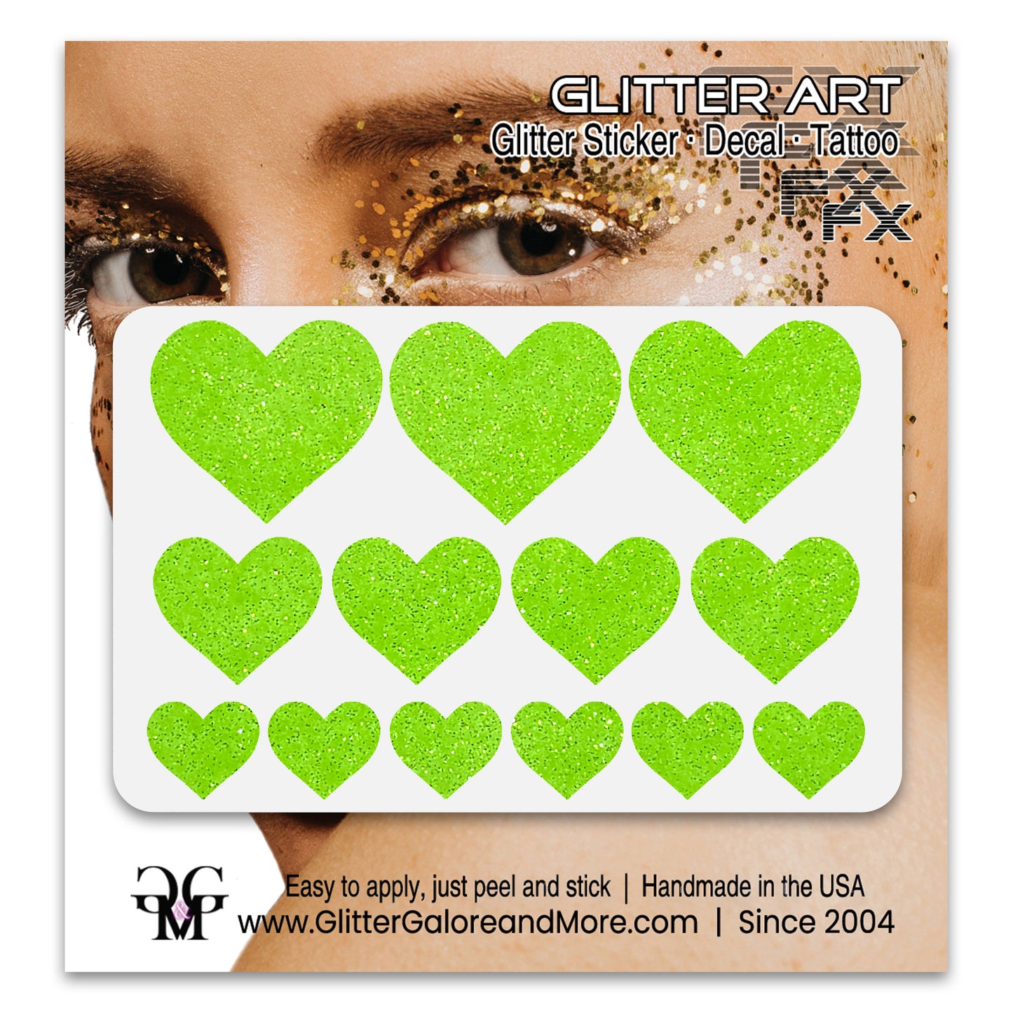Black Light Activated Heart Decals for Face and Body.