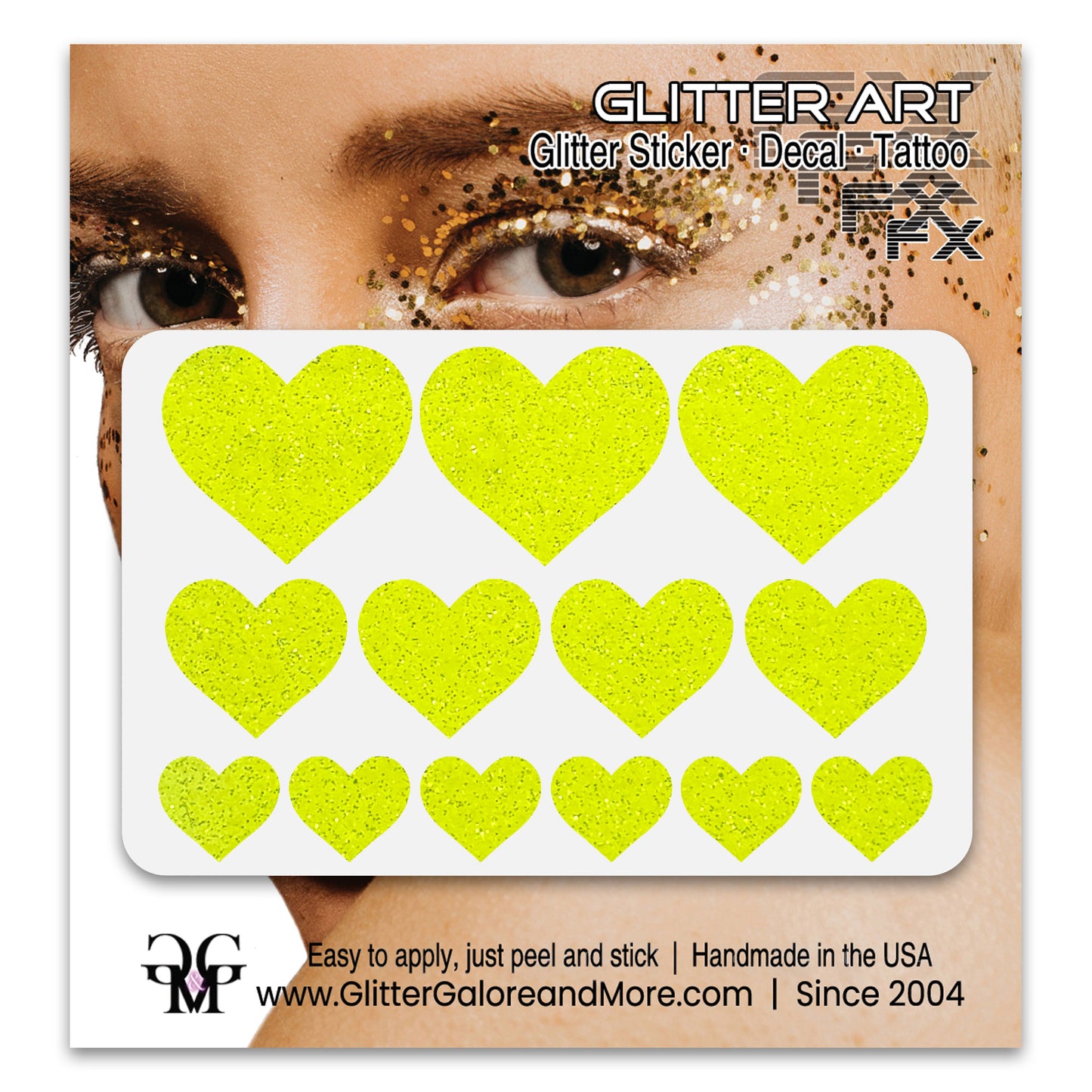 Black Light Activated Glitter Hearts for the Face.
