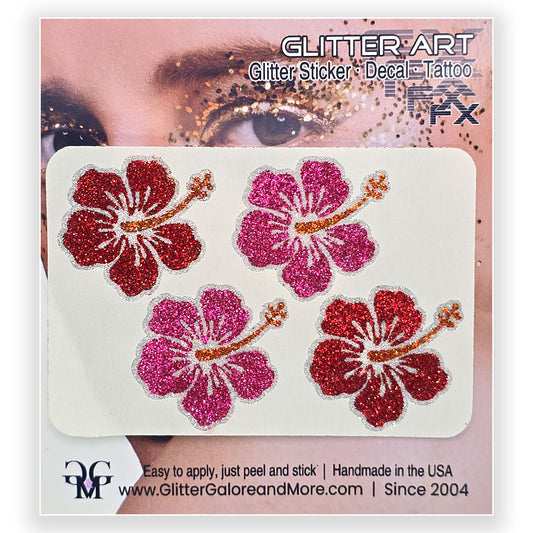 Hibiscus Flower Glitter Face Stickers – Hawaiian Luau Body Tattoos | Made in USA