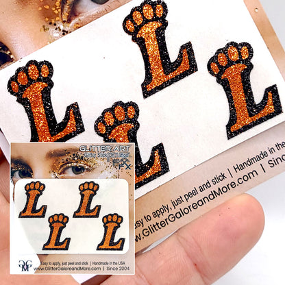 L Paw Loveland Glitter Tattoo Custom Stickers Orange Black Glitter - 4pcs
