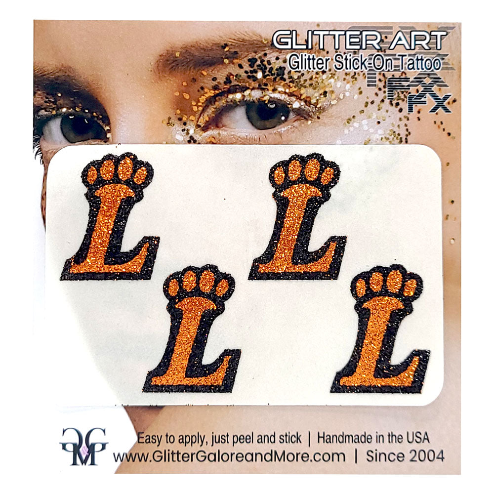 L Paw Loveland Glitter Tattoo Custom Stickers Orange Black Glitter - 4pcs