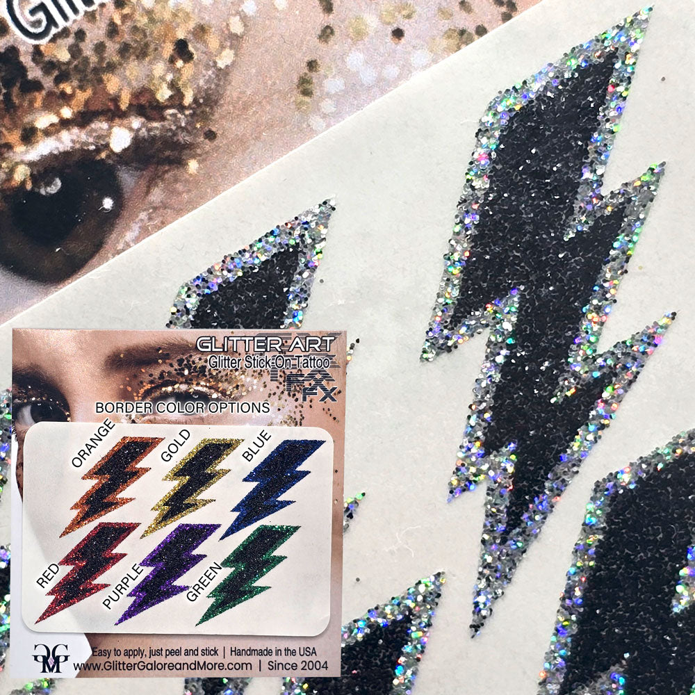 Black and White Lightning Bolts Glitter Sticker Tattoo, Custom Glitter Bolts for Cheer Teams, Lightning Bolts Decal - Two Color Way