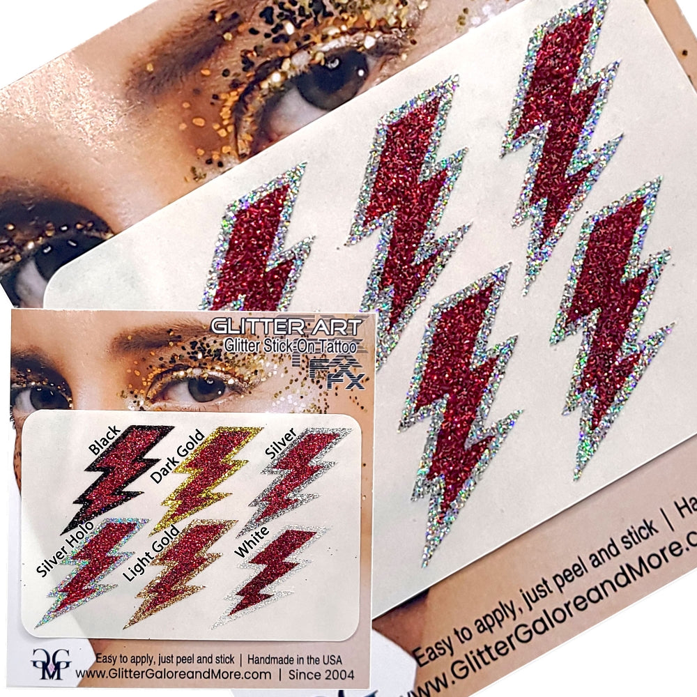 Red, Pink, Orange Lightning Bolts Glitter Sticker Tattoo, Custom Glitter Bolts for Cheer Teams, Lightning Bolts Decal - Two Color Way