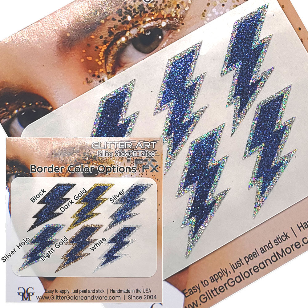 Blue Lightning Bolts Glitter Sticker Tattoo, Custom Glitter Bolts for Cheer Teams, Lightning Bolts Decal - Two Color Way