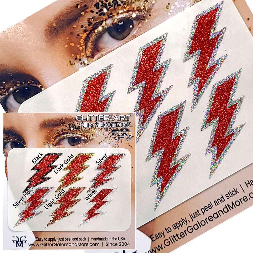 Red, Pink, Orange Lightning Bolts Glitter Sticker Tattoo, Custom Glitter Bolts for Cheer Teams, Lightning Bolts Decal - Two Color Way