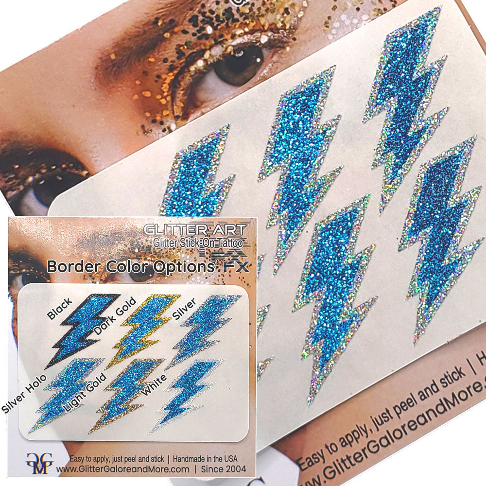 Blue Lightning Bolts Glitter Sticker Tattoo, Custom Glitter Bolts for Cheer Teams, Lightning Bolts Decal - Two Color Way