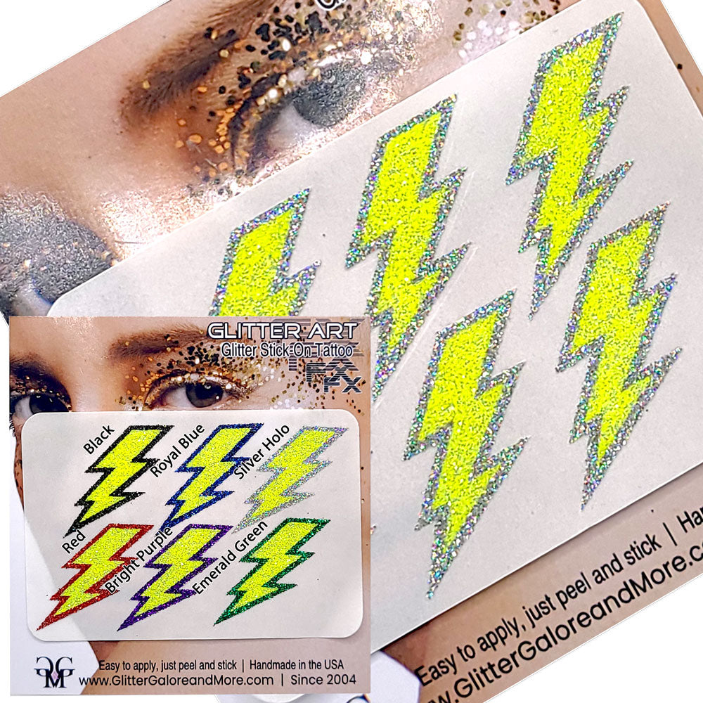 Gold Lightning Bolts Glitter Sticker Tattoo, Custom Glitter Bolts for Cheer Teams, Lightning Bolts Decal - Two Color Way