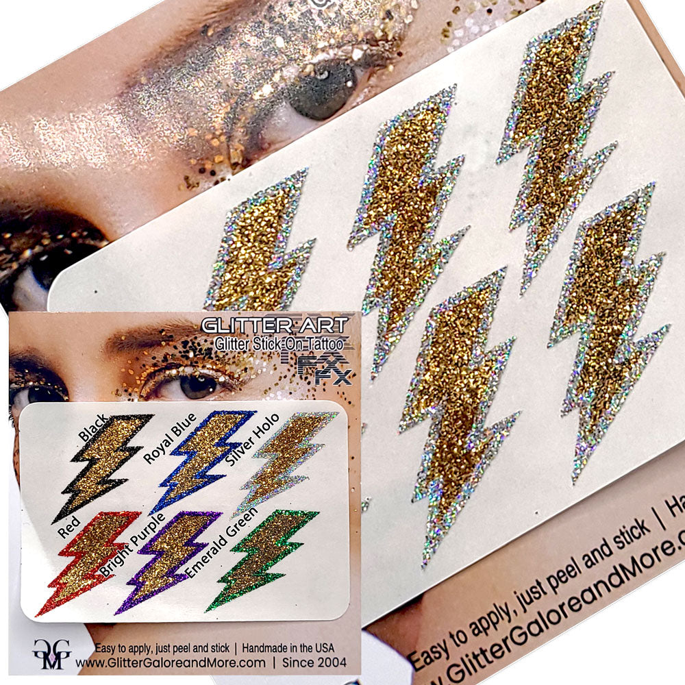 Gold Lightning Bolts Glitter Sticker Tattoo, Custom Glitter Bolts for Cheer Teams, Lightning Bolts Decal - Two Color Way