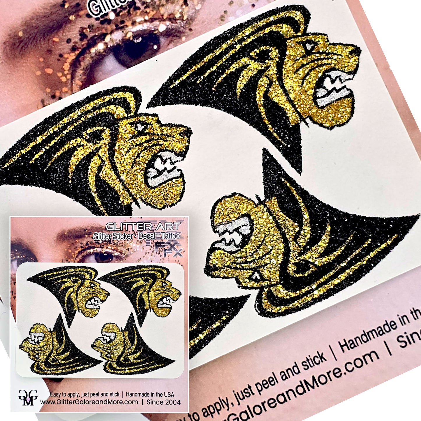 Lindenwood University Lions Custom Glitter Tattoo Stickers - 4pcs