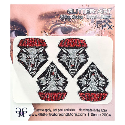 New Mexico Lobos Shield Custom Glitter Tattoo Stickers - 4pcs