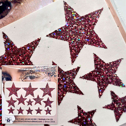 Multisize Glitter Stars Stickers in various sizes with Chunky Silver Holographic Accent