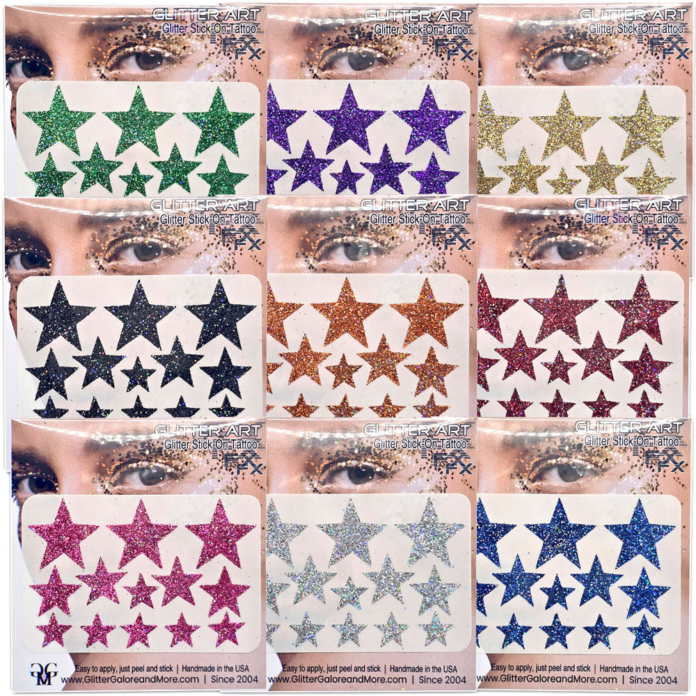 Multisize Glitter Stars Stickers in various sizes with Chunky Silver H ...