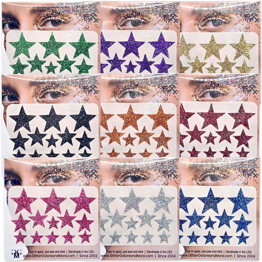 Multisize Glitter Stars Stickers in various sizes with Chunky Silver Holographic Accent