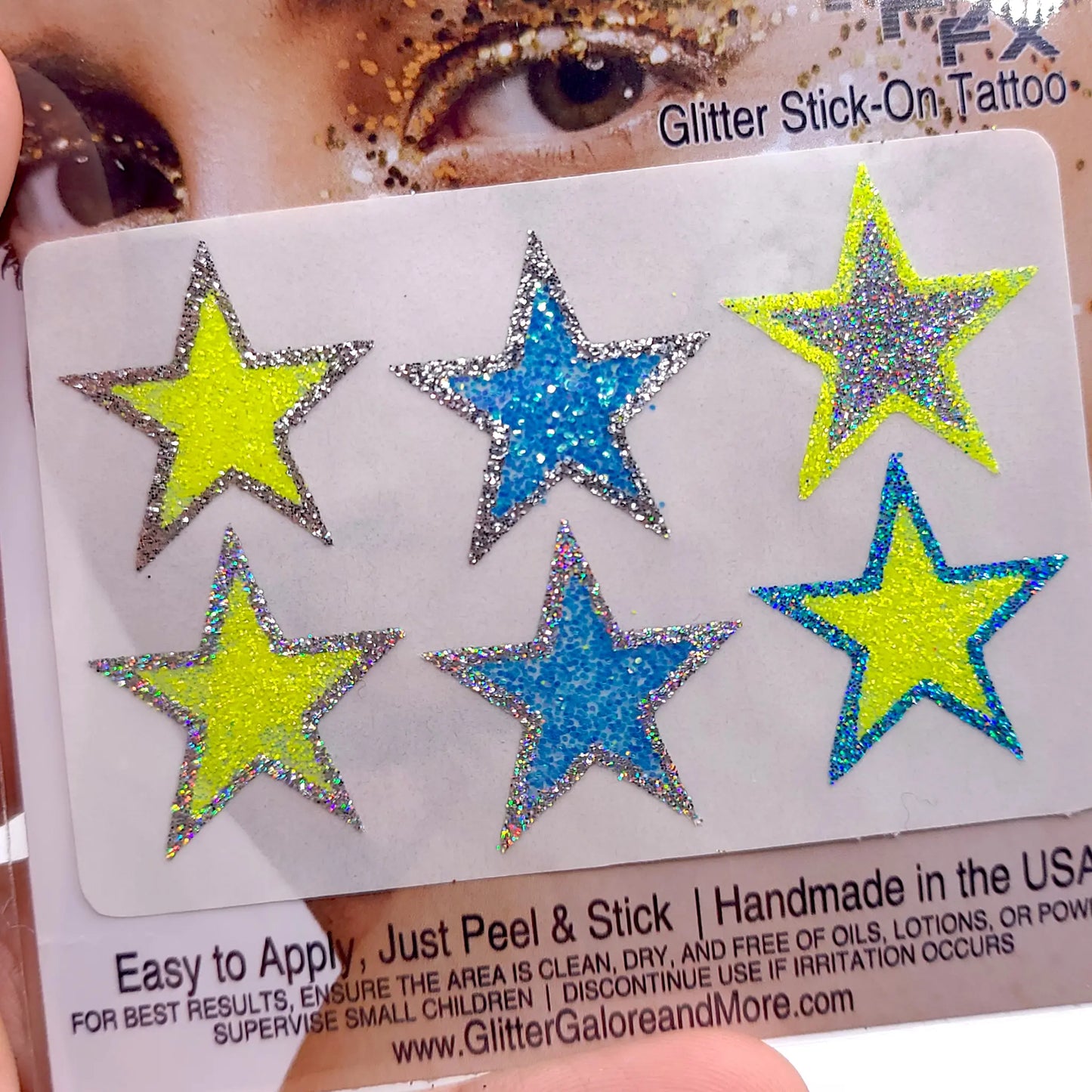 Custom Color Glitter Star Face Stickers — Cheer & Spirit