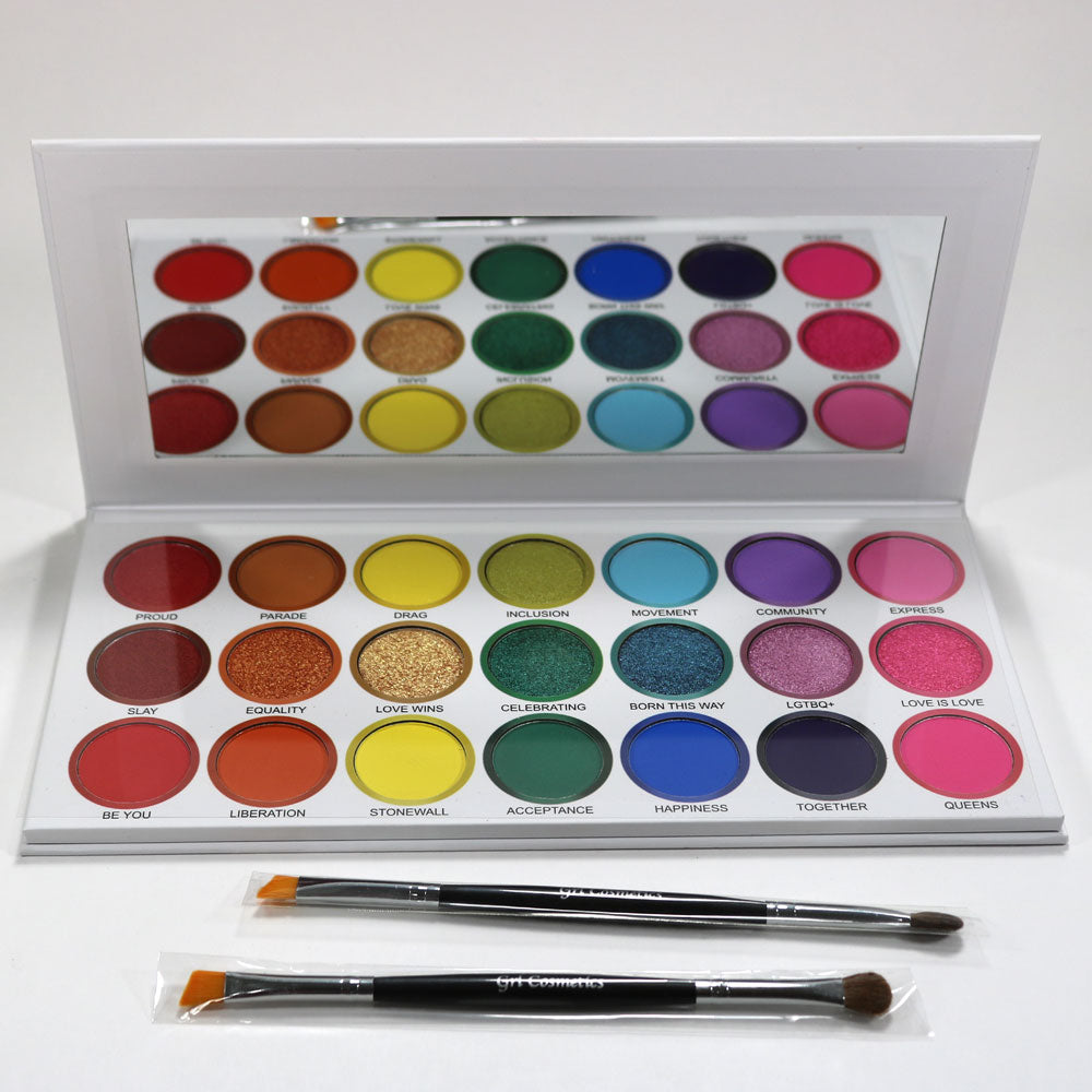 Prideful Eyeshadow Palette by Lurella, 21 Bright Pressed Eyeshadow Colors with 2 Duo Tip Makeup Brushes