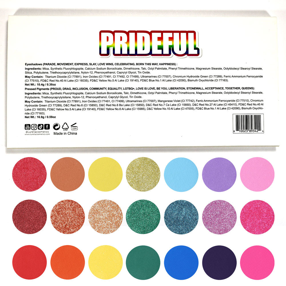 Prideful Eyeshadow Palette by Lurella, 21 Bright Pressed Eyeshadow Colors with 2 Duo Tip Makeup Brushes