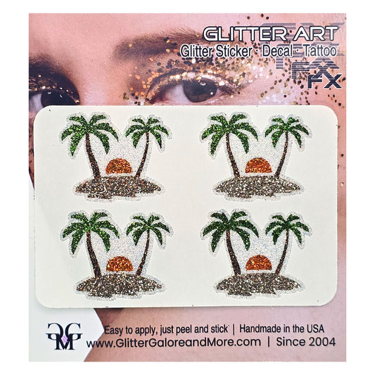 Palm Tree Glitter Face Stickers – Hawaiian Luau & Summer Beach Body Tattoos | Made in USA