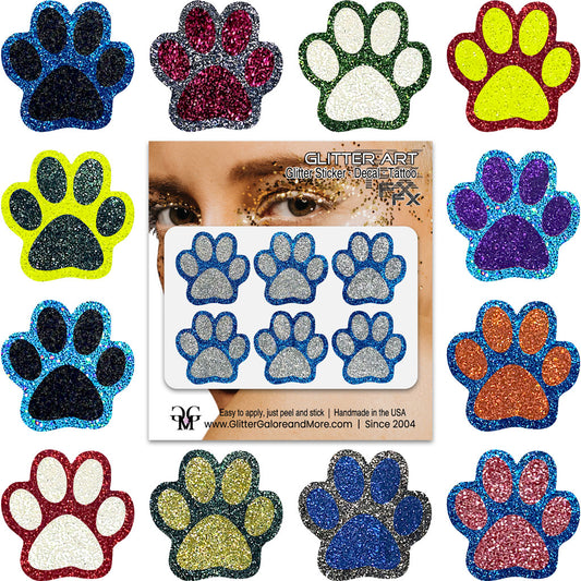 Paw Glitter Sticker Tattoo, Customizable Colorways - Cheer Team Decals